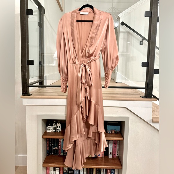 Zimmermann, Silk Wrap Midi Dress in Lipstick, Size 0 - Picture 3 of 6